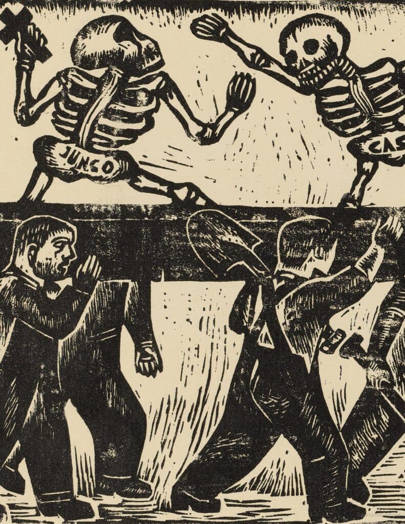 Everardo Ramírez. Workers supporting calaveras (skeletons) on a beam (prostitute calaveras). 1936, The Metropolitan Museum of Art (The MET), NYC.